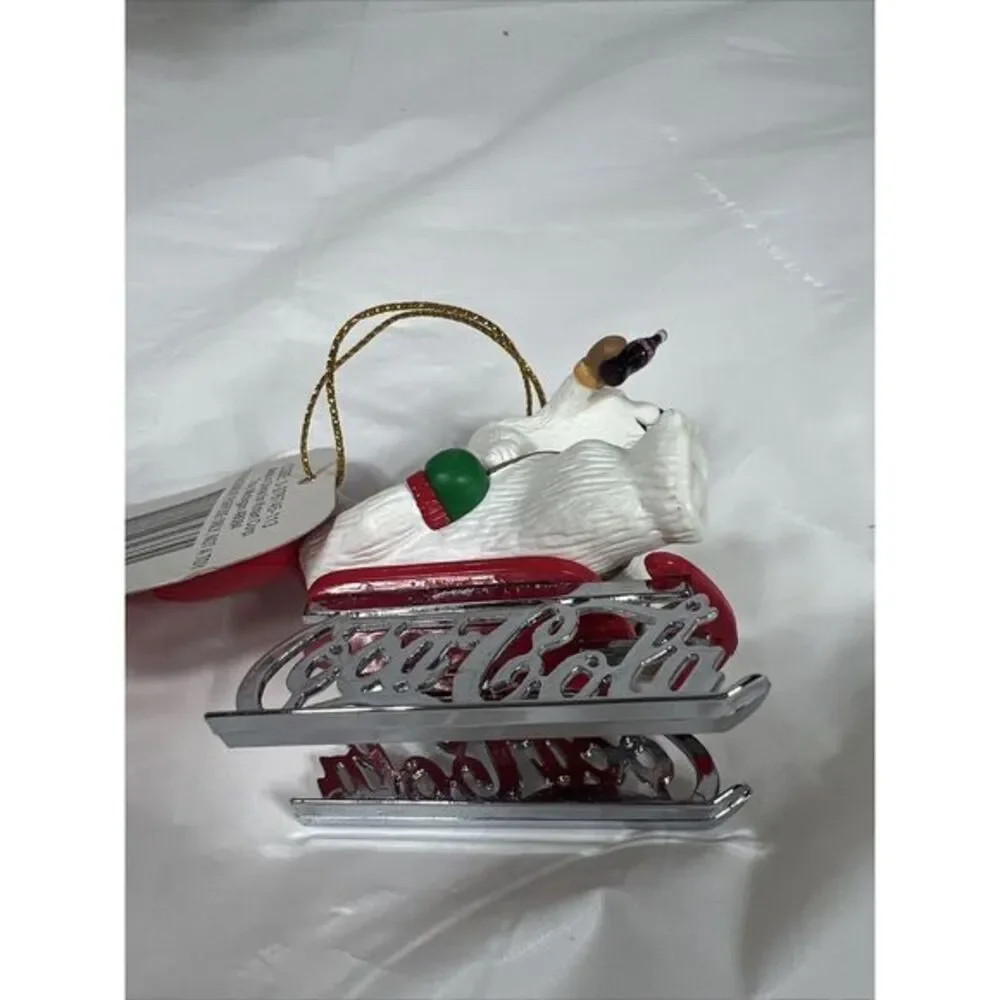 1997 Coca-Cola Polar Bear Collection‎ Coke 2 Bears Sled Christmas Ornament VTG